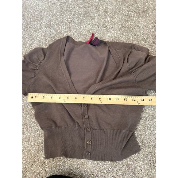 Heart-N-Crush cropped cardigan sweater puff sleeve button up MD Chocolate brown - Picture 5 of 5